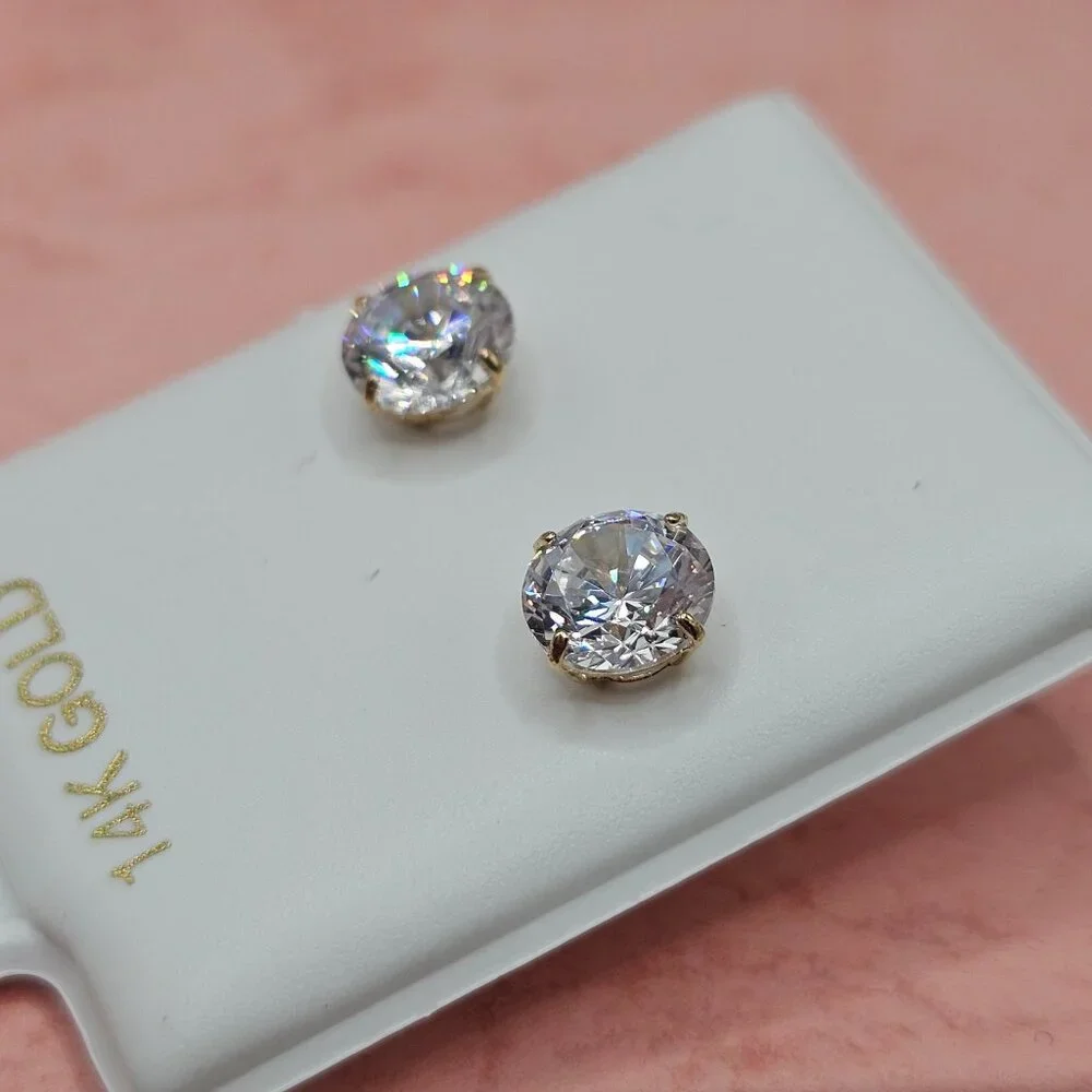14KT Gold Clear Round CZ 6mm Stud Earrings